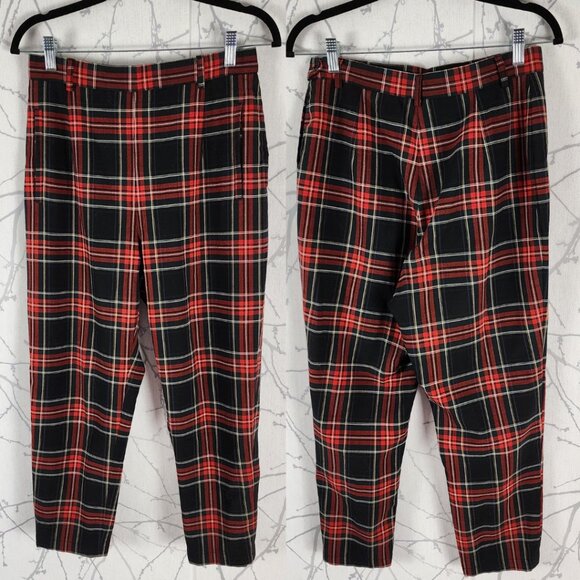 Gerard Darel Red Plaid Wool Blend Stretch High Rise Ankle Pants - Picture 1 of 5